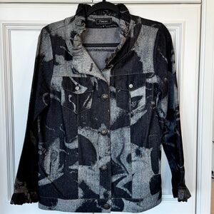 🖤 Minkas Black & Grey Abstract Denim Jacket (Size M) – New Without Tags